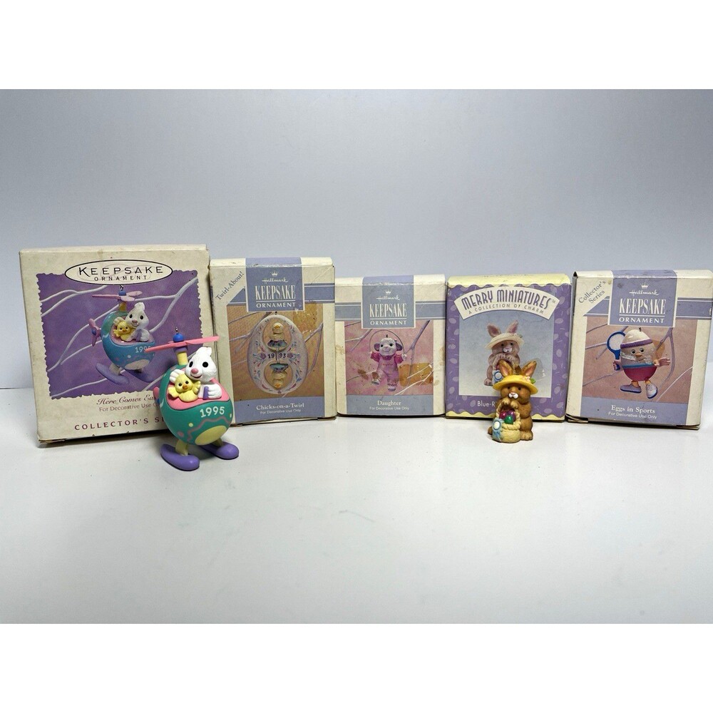 Vintage Hallmark Easter Ornament Lot of 5 Keepsake Bunny Chick Eggs w/ Boxes